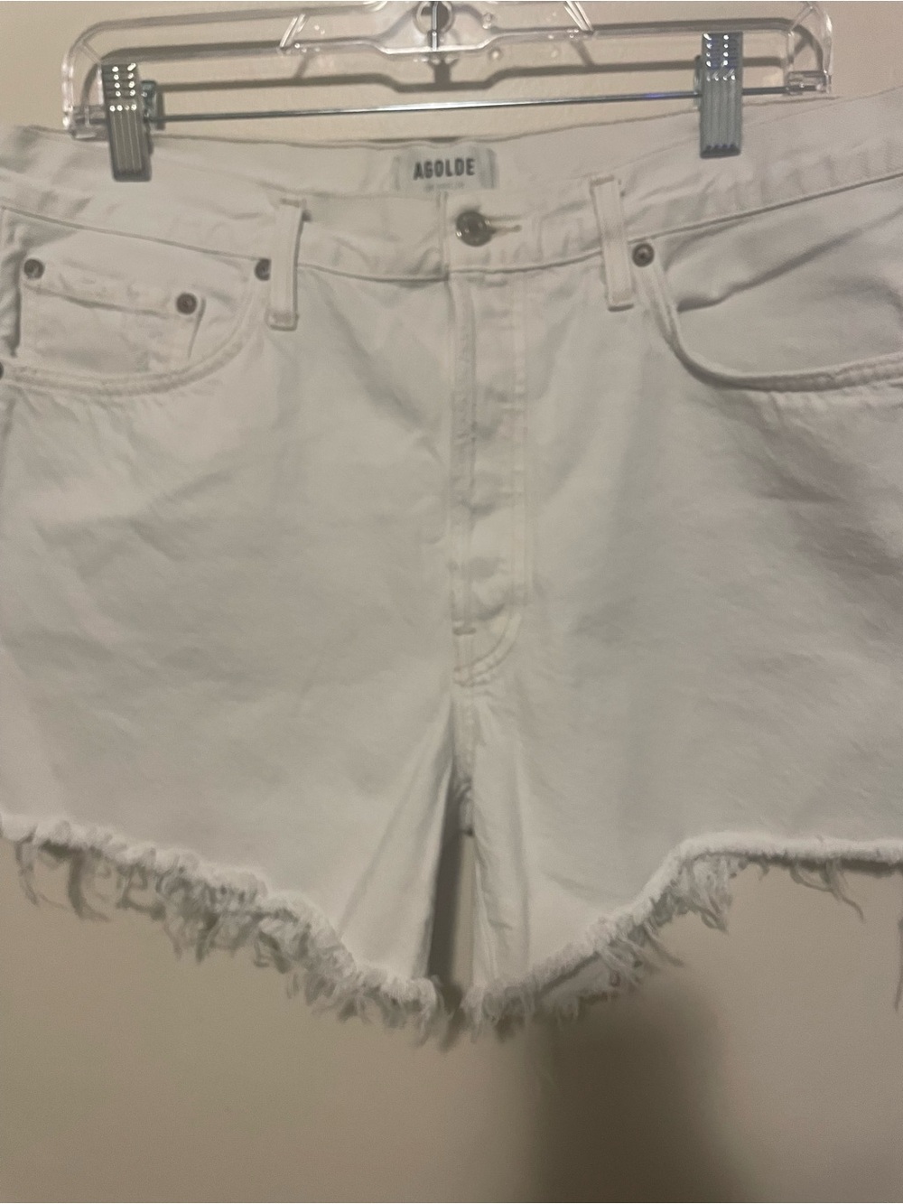 Agolde White Frayed Hem High-Rise Denim Shorts